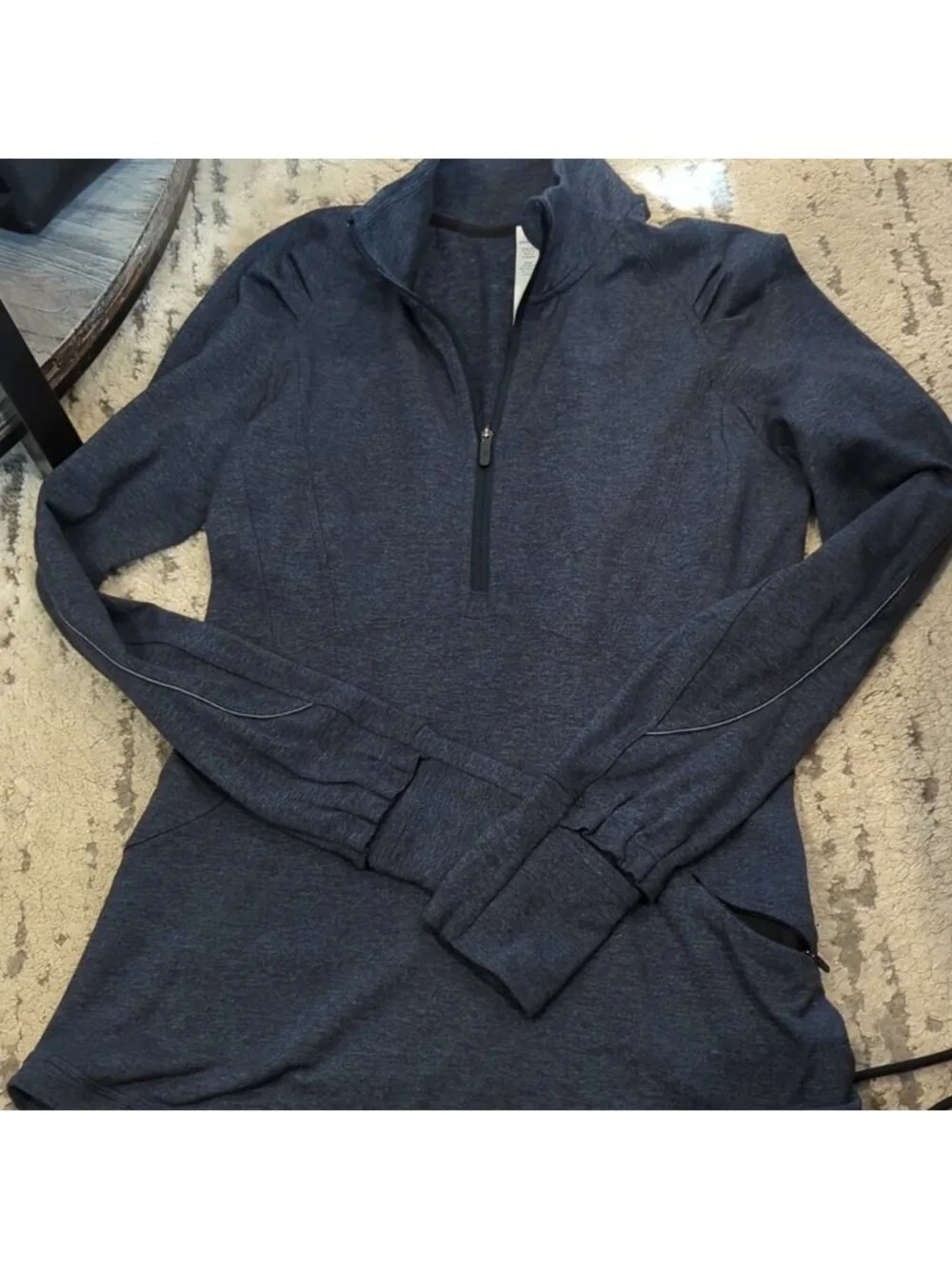 Lululemon Extra Mile 1/2 Zip Heathered Nocturnal Teal / Black